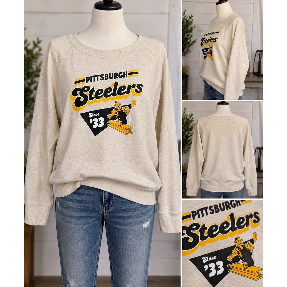 NFL Team Apparel Pittsburgh Steelers Sweatshirt XL Oatmeal Heather Since 33
